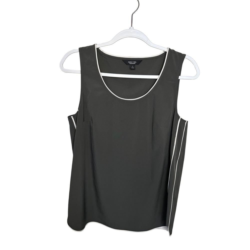 Simply Vera Vera Wang Sleeveless Scoop Neck Tank Top Green White Trim‎ Small